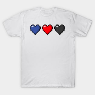 Row of Three Polyamory Pride Flag Pixel Hearts T-Shirt